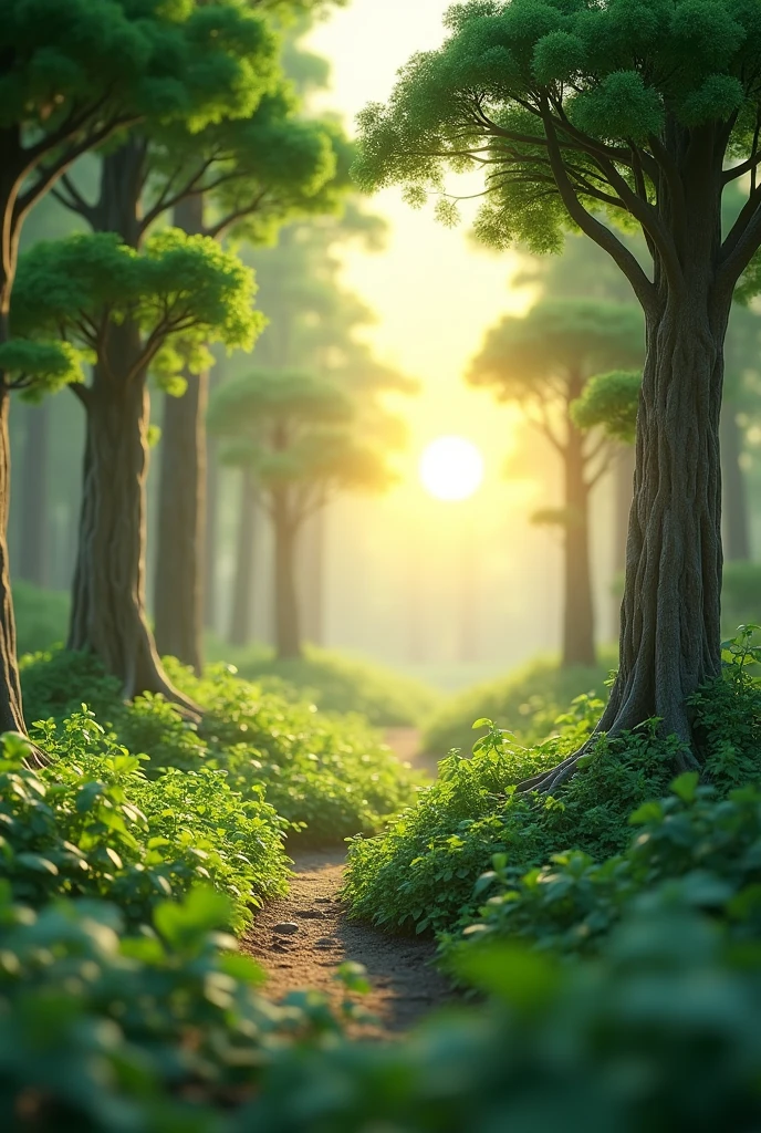 3D  Background images with sun and Trees
