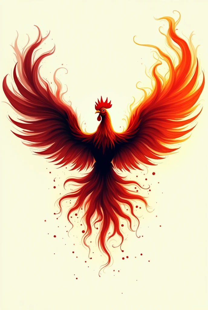A vector art of a flaming ink roster flying in the air spreading its wings