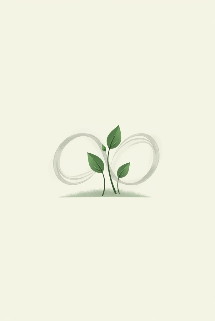 create an infinity ∞ logo in landscape with 3 small leaves with the stem (the leaves should on the center of the ∞)