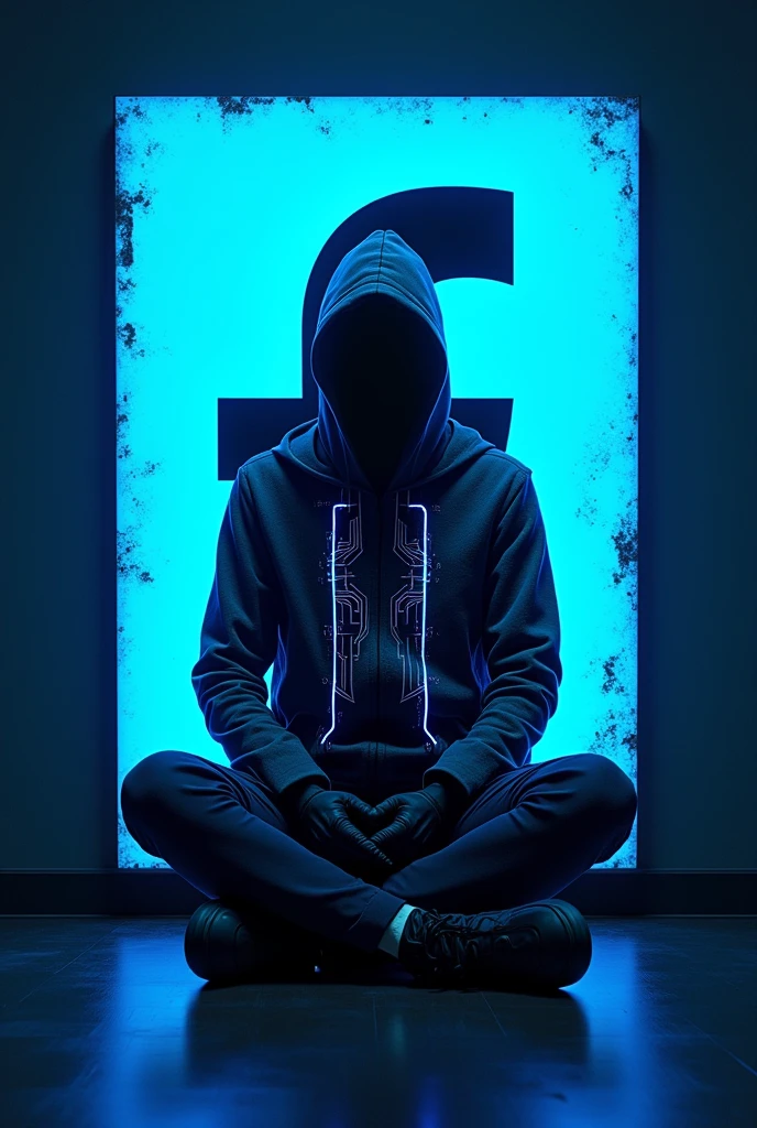 anonymous hacker sitting in Facebook logo in cyberpunk suit profile