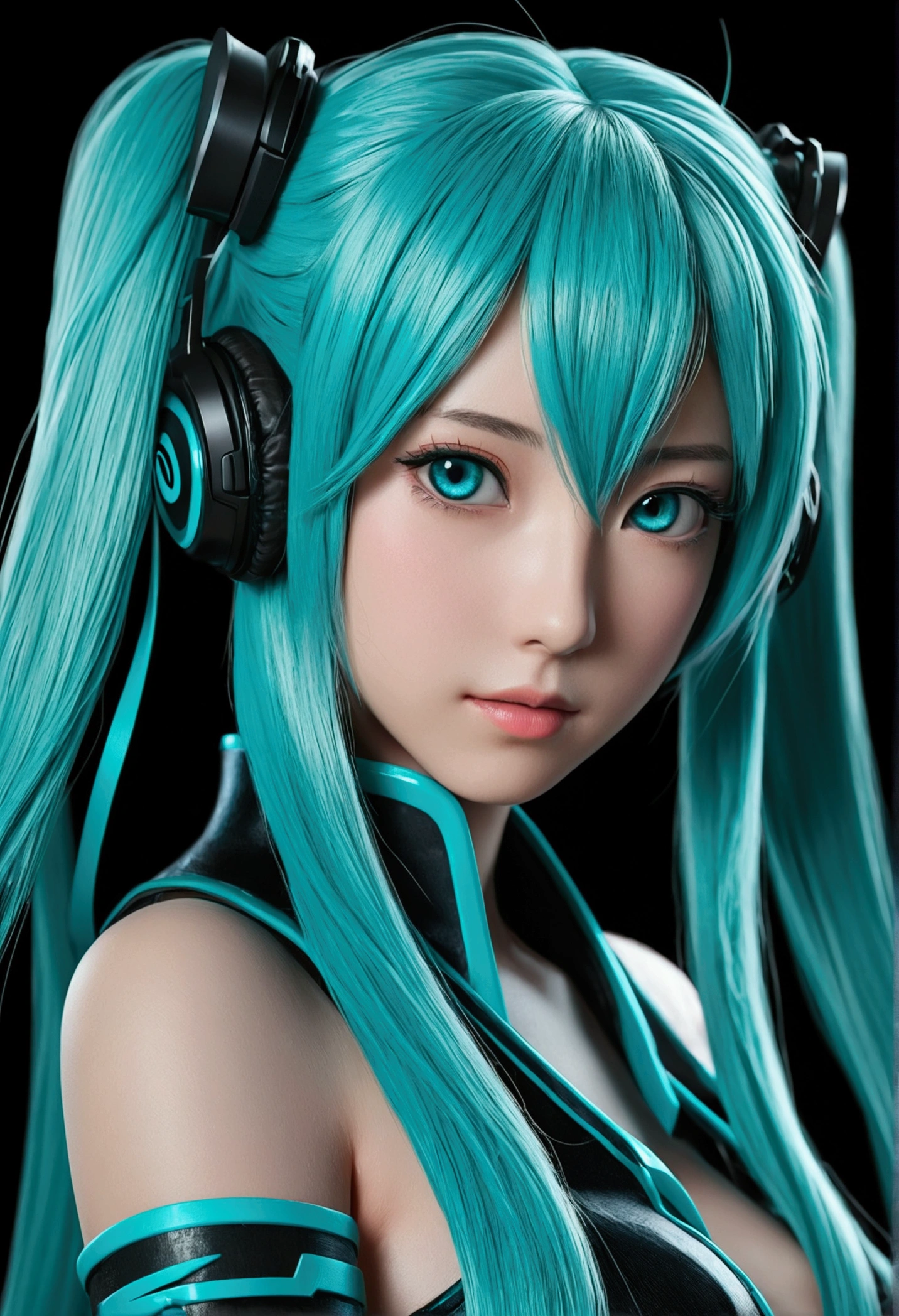 Genius female Hatsune Miku, intricate detail Highly Detailed Eyes, Faded, 16K resolution, RAW, Nikon Z9, Creative, Masterpiece, Fantasy, High Definition, High Quality, 8k, Realistic, Dramatic Lighting, Soft Focus, Digital Illustration, Intricate Mechanics, Advanced Techniques, Dark Background Cinematic, High Contrast, High Contrast Atmosphere, (Best Quality, 4k, 8k, High Definition, Masterpiece: 1. 2), Ultra-Detailed, (Realistic, Graphic, Photorealistic: 1. 4) -- No Glass --AR 16:9 --Stylize 1000