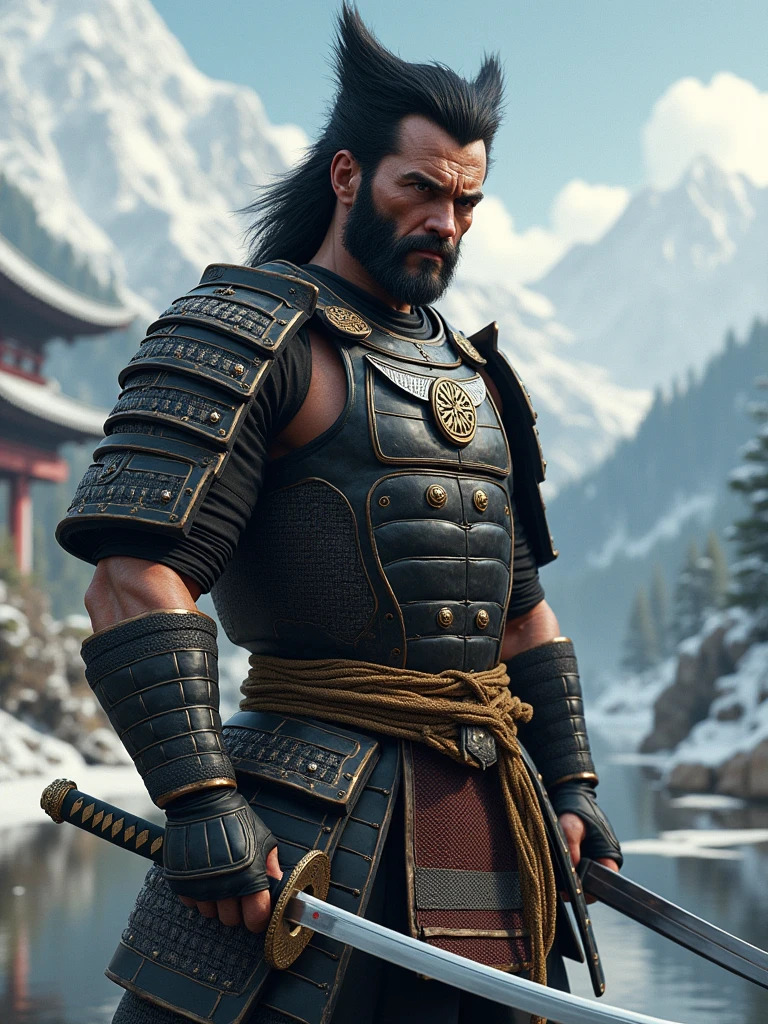 make wolverine as Japanese samurai realistic