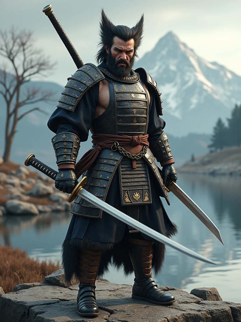 make wolverine as Japanese samurai realistic