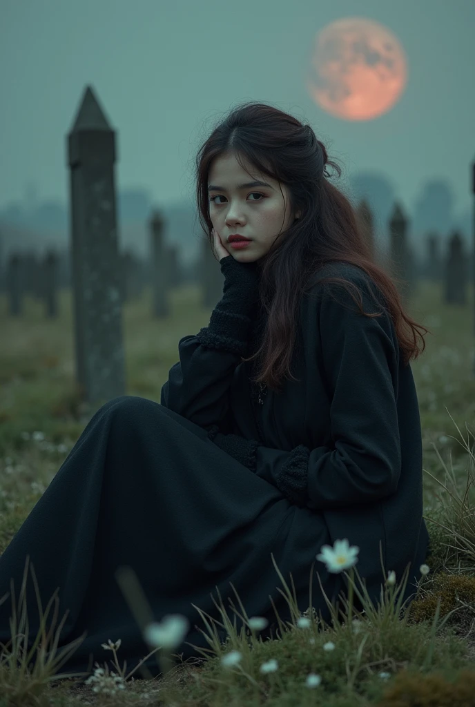 a 40 year old pregnant woman crying with 3 small children boys in front of a grave,detailed face and body,extremely detailed eyes and face,longeyelashes,beautiful skin,sad expression,holding children,mourning,cemetery,gravestones,cloudy sky,gloomy atmosphere,somber mood,dramatic lighting,muted colors,realistic,photorealistic,photo-realistic:1.37,(best quality,4k,8k,highres,masterpiece:1.2),ultra-detailed,HDR,UHD,studio lighting,ultra-fine painting,sharp focus,physically-based rendering,extreme detail description,professional,vivid colors,bokeh