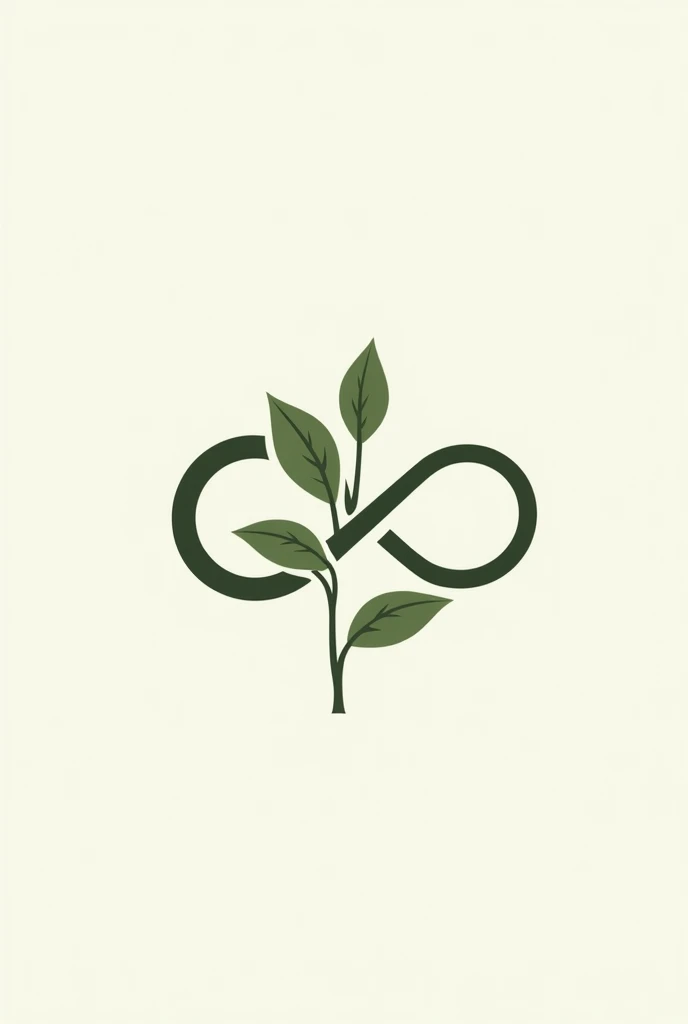 create an infinity ∞ logo in landscape with 3 small leaves with the stem (the leaves should on the center of the ∞)