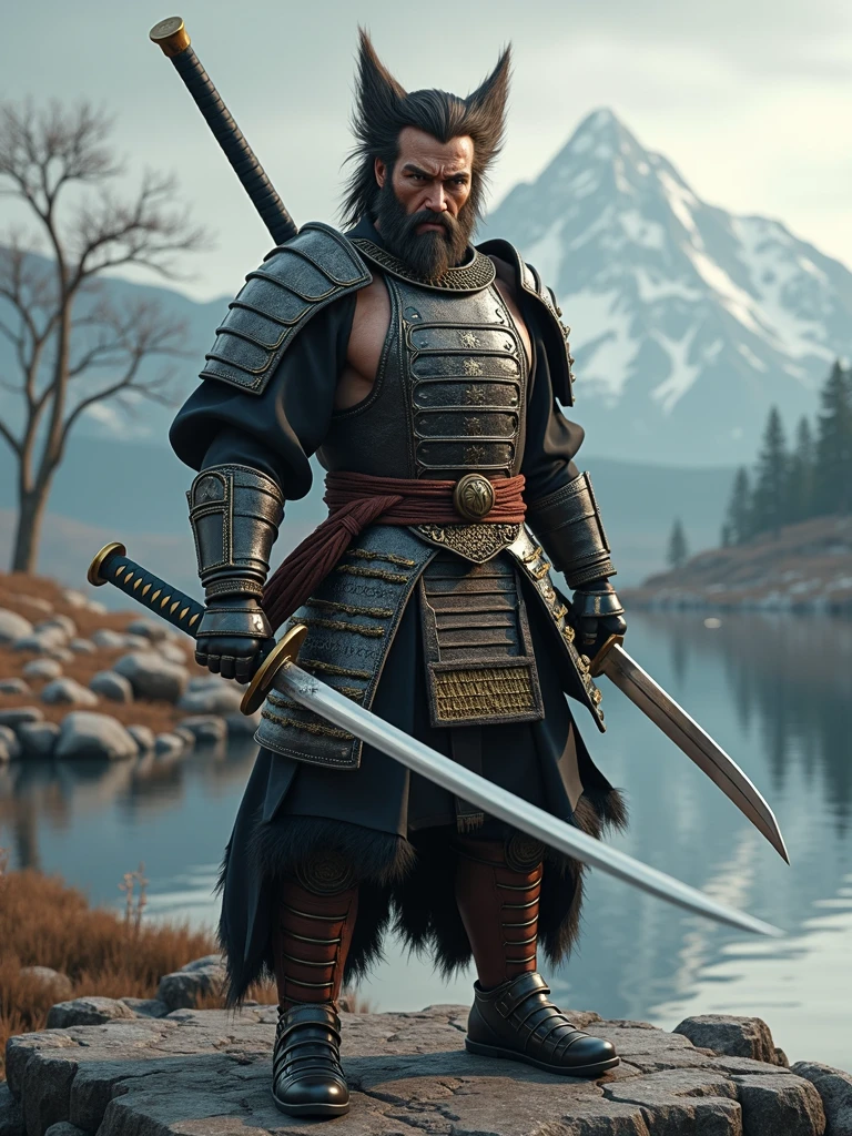 make wolverine as Japanese samurai realistic