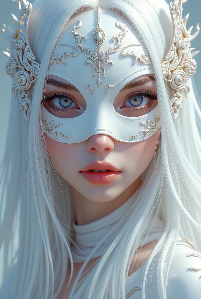 Close-up of a woman with white hair and a white mask, Beautiful character drawings, Gwaiz, artwork in the style of Gwaiz, White-haired God, Jan J, Magnificent and elaborate character art, Amazing character art, Fan Chi, By Wujun Shifan, Gwaiz on pixiv artstation