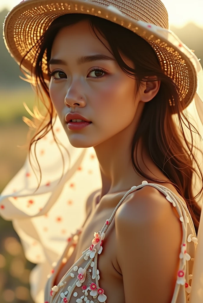 (extreme close up:1.5), (face focus:2),(Style of ???? ???:1.5),
((side face:2)),(1girl surrounded by soft_light:1.5), (backlighting:1.8), (lighting),(flowing fabric:1.3), ((Floral_summer_dress:1.5),(Straw_hat:1.3)),
(masterpiece), realistic, HDR, highly detailed, 8k, raw photo,
ambient occlusion, natural, harmonious composition, warm tones, fine art photography, a hot girl wearing only underwear showing her ass to camera