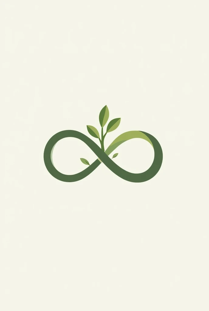 create an infinity ∞ logo in landscape with 3 small leaves with the stem (the leaves should on the center of the ∞)