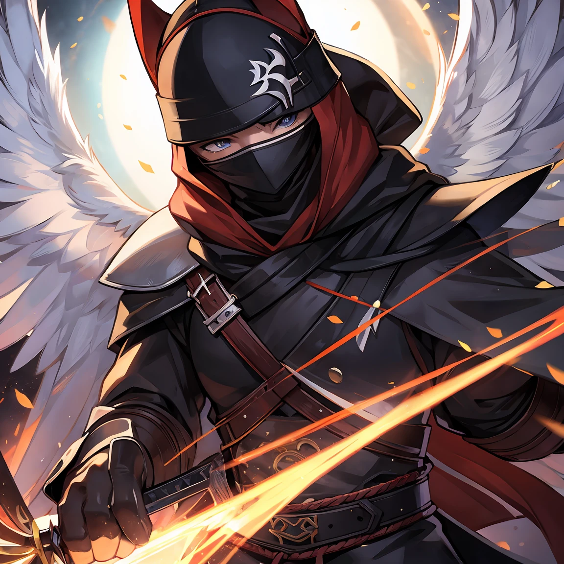 Archangel samurai,with covered face and empty eye
