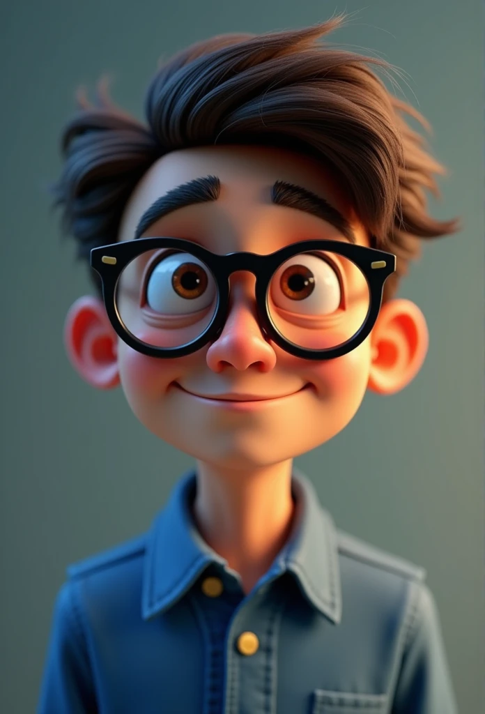 Cartoon character of a man in black glasses and blue shirt, animation character, stylized character, animation style rendering, 3d stylized, Arnold Maya rendering, Stylized 3D rendering, toon render screenshot, 3d character, 3d character, Stylized 3D rendering, 3D character rendering, cartoon character, Personagem de close up, character posing, (Pixar-style) (master part:1.2) (bokeh) (best qualityer) (skin detailed) (detailed texture) (8k) (Argilla) (cinematic lighting) (sharp focus