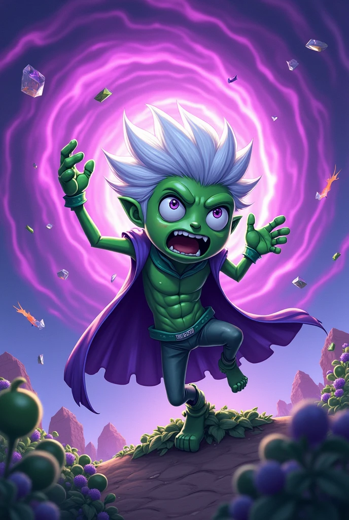 Gojo satoru as a peashooter doing hollow purple