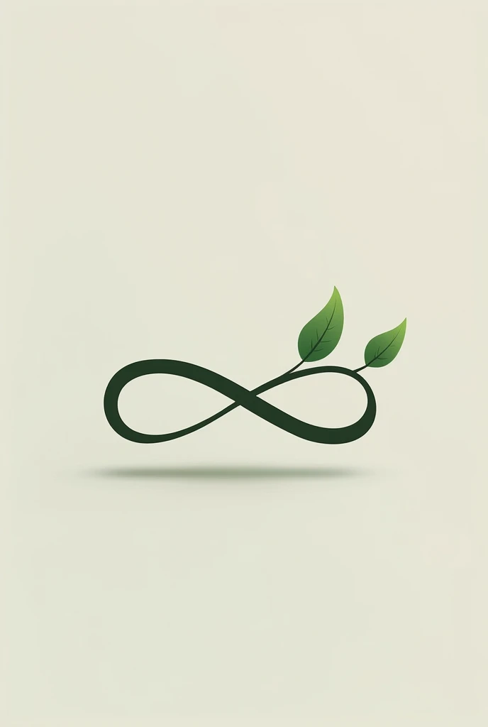 create an infinity ∞ logo in landscape with 3 small leaves with the stem (the leaves should on the right side of the ∞)