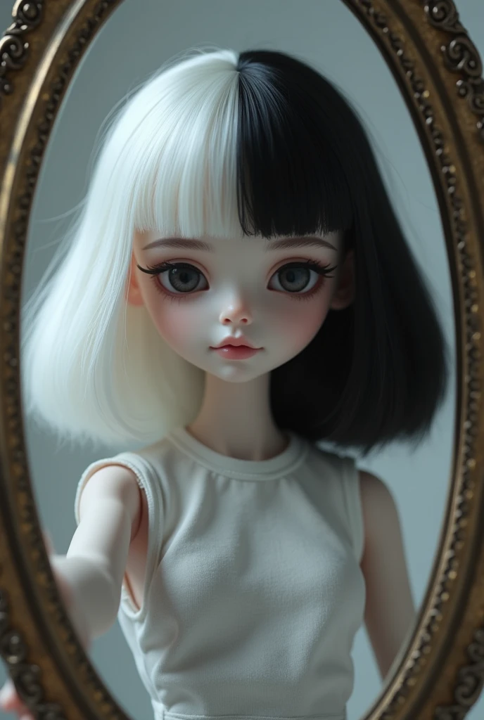 blythe doll white hair with bang and make-up