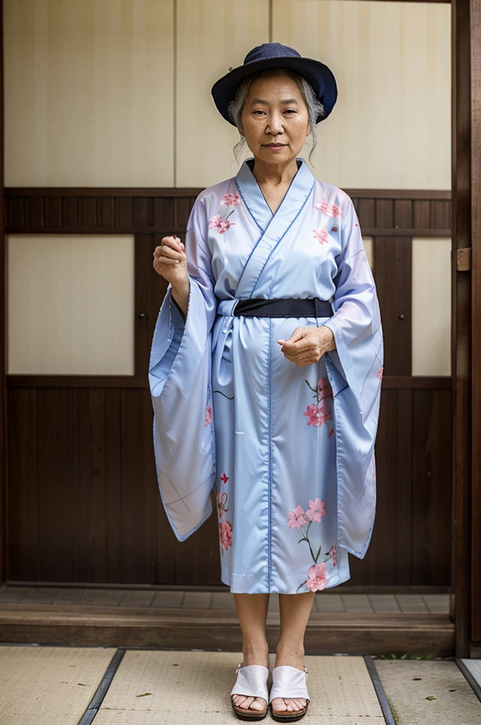 Japanese old granny very wrinkled, transparent kimono