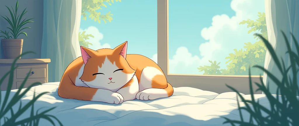 Cat, Cozy Anime,Lofi ,Ultrawide ,Ghibli vibes ,Wide view,Blue Color Tones
