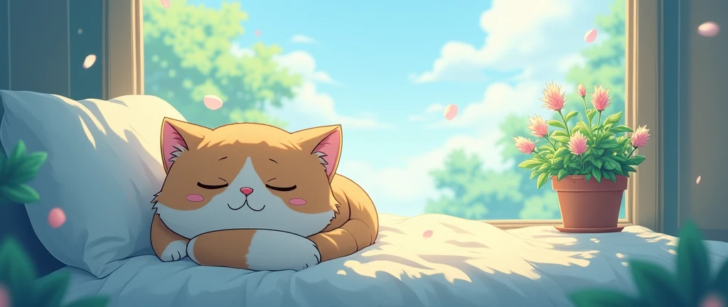 Cat, Cozy Anime,Lofi ,Ultrawide ,Ghibli vibes ,Wide view,Blue Color Tones