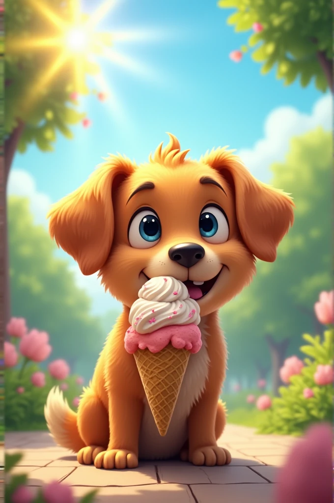 Dog eating ice cream 