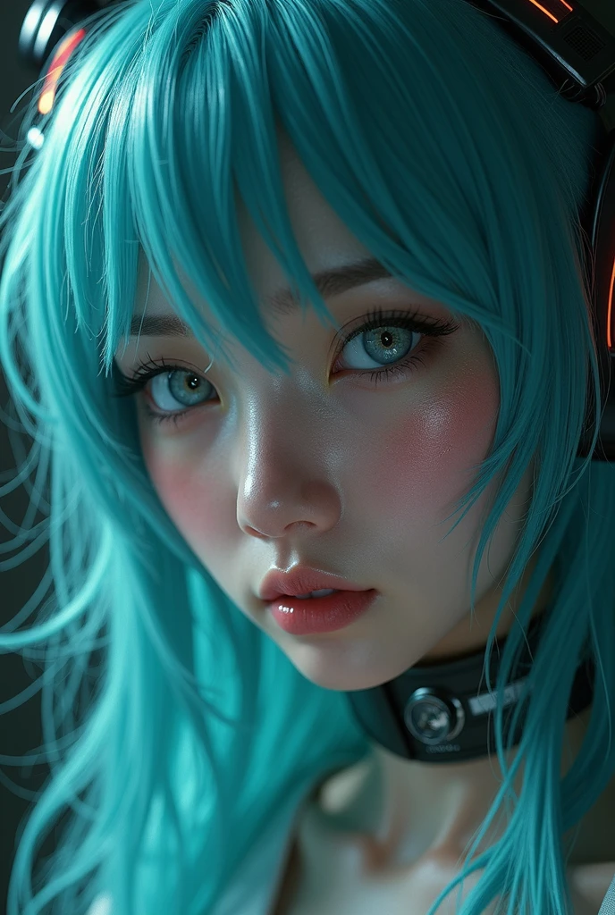 Genius lady Hatsune Miku, intricate detail Highly Detailed Eyes, Faded, 16K resolution, RAW, Nikon Z9, Creative, Masterpiece, Fantasy, High Definition, High Quality, 8k, Realistic, Dramatic Lighting, Soft Focus, Digital Illustration, Intricate Mechanics, Advanced Techniques, Dark Background Cinematic, High Contrast, High Contrast Atmosphere, (Best Quality, 4k, 8k, High Definition, Masterpiece: 1. 2), Ultra-Detailed, (Realistic, Graphic, Photorealistic: 1. 4) -- No Glass --AR 16:9 --Stylize 1000