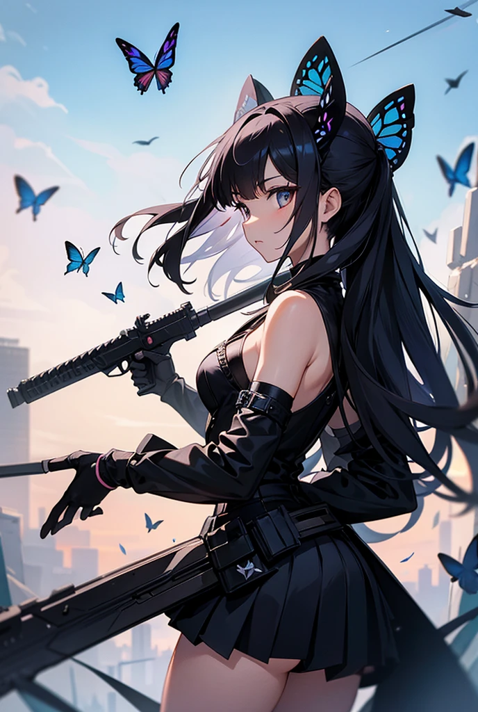 Black weapons with butterflies