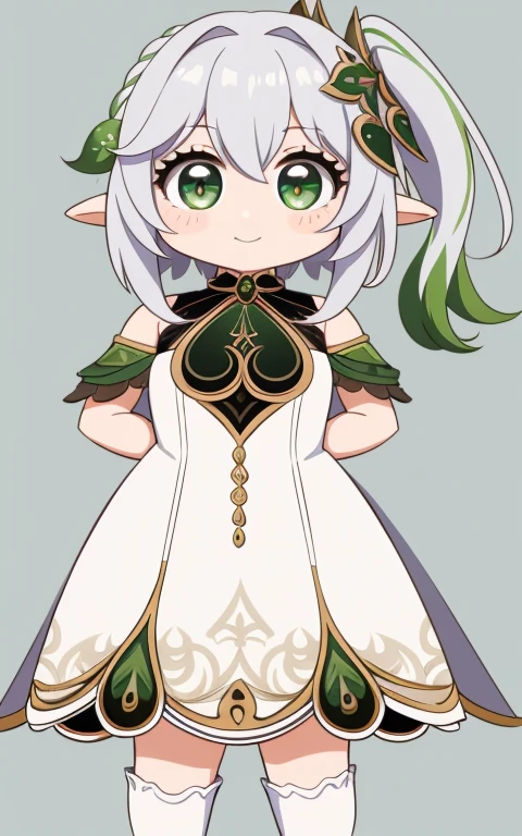 fullcg,Best quality,highest quality, 8k,Soft lighting, Confused, Looking at the audience, alone, smile, Knee socks,Nahida Genshin Impact | Character Lora 1283,((low length:1.5)),((chibi:1.5)),((little child girl)),1girl,difficult,cowboy shot,Beautiful cityscape,(standing:1.6),(Front facing:1.5),pretty made costume,