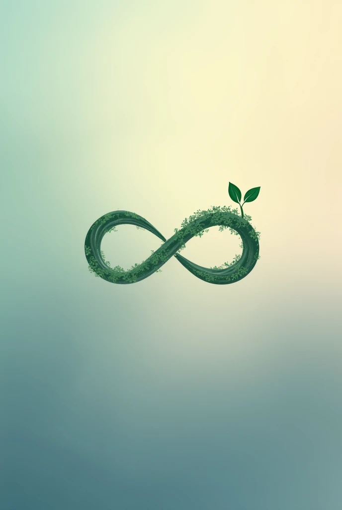 create an infinity ∞ logo in landscape with 3 small leaves with the stem (the leaves should on the top right side of the ∞) and add some gradient in it