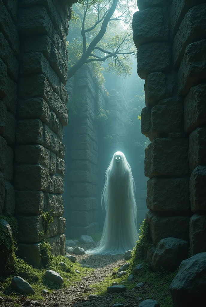Spirit hiding in scrambling stone walls