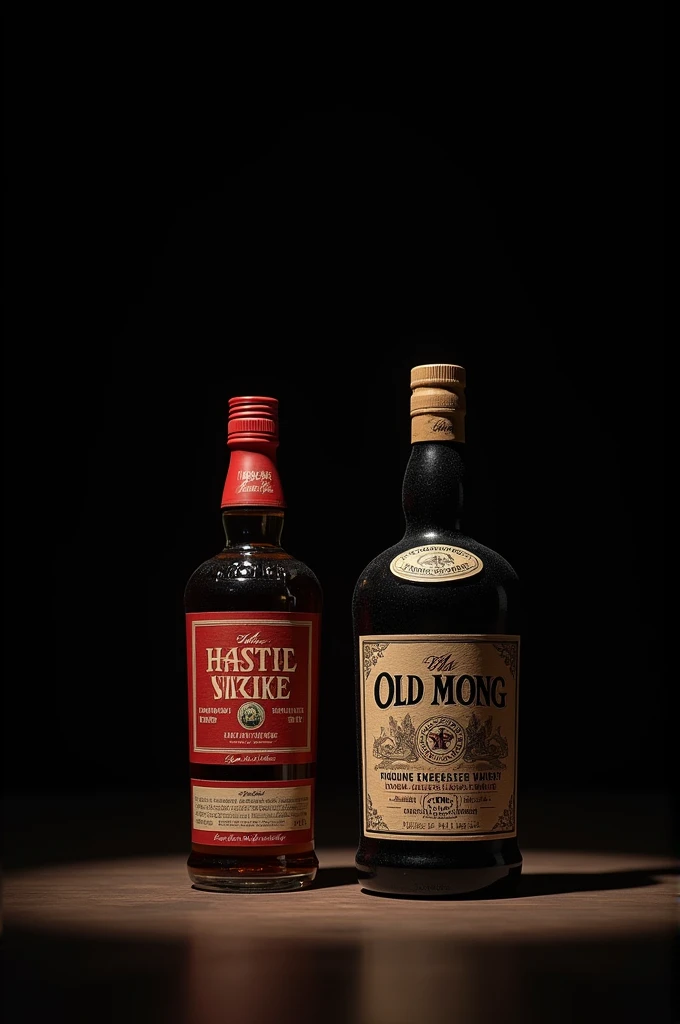 1 bottel red label and 1 bottel old mong black back ground