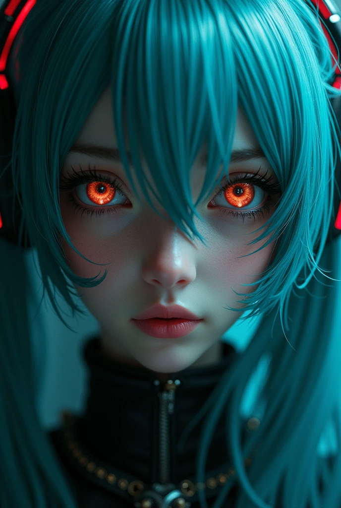 Genius female Hatsune Miku, intricate detail Highly Detailed Eyes, Faded, 16K resolution, RAW, Nikon Z9, Creative, Masterpiece, Fantasy, High Definition, High Quality, 8k, Realistic, Dramatic Lighting, Soft Focus, Digital Illustration, Intricate Mechanics, Advanced Techniques, Dark Background Cinematic, High Contrast, High Contrast Atmosphere, (Best Quality, 4k, 8k, High Definition, Masterpiece: 1. 2), Ultra-Detailed, (Realistic, Graphic, Photorealistic: 1. 4) -- No Glass --AR 16:9 --Stylize 1000