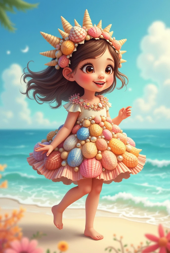 Illustration of a girl wearing a seashell costume