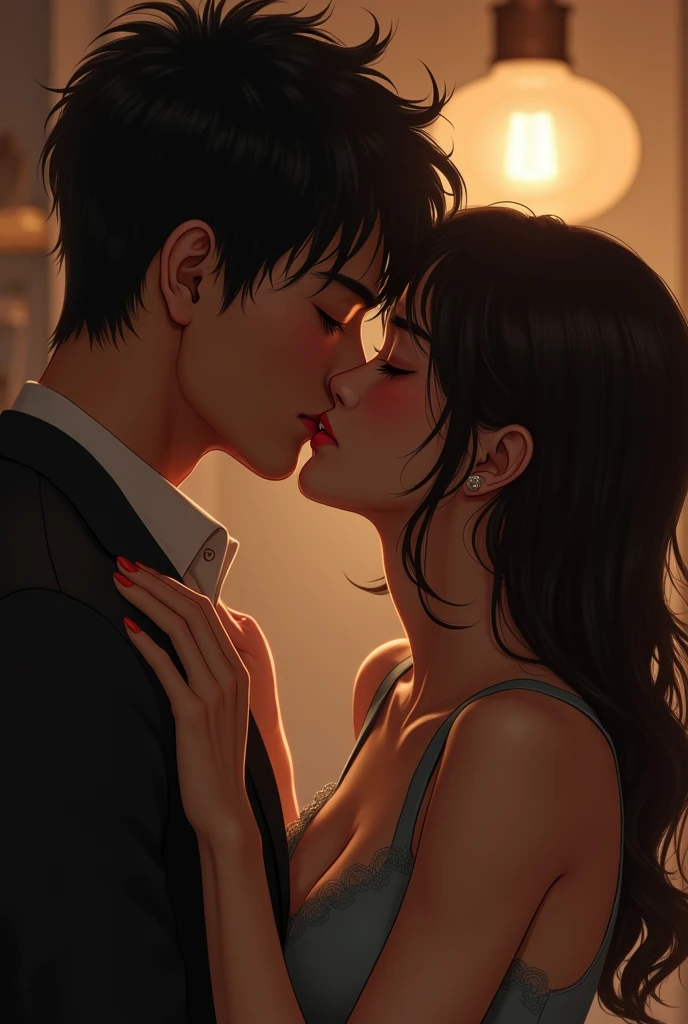 Real Couple men and women Japanese Handsome Passionate kissing