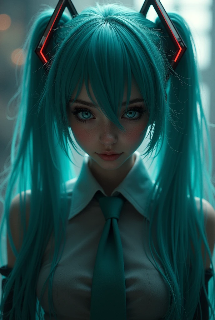 full body, Genius female Hatsune Miku, intricate detail Highly Detailed Eyes, Faded, 16K resolution, RAW, Nikon Z9, Creative, Masterpiece, Fantasy, High Definition, High Quality, 8k, Realistic, Dramatic Lighting, Soft Focus, Digital Illustration, Intricate Mechanics, Advanced Techniques, Dark Background Cinematic, High Contrast, High Contrast Atmosphere, (Best Quality, 4k, 8k, High Definition, Masterpiece: 1. 2), Ultra-Detailed, (Realistic, Graphic, Photorealistic: 1. 4) -- No Glass --AR 16:9 --Stylize 1000