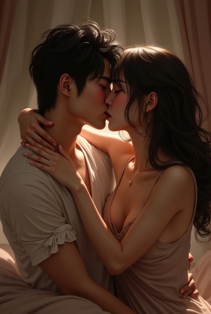 Real Couple men and women Japanese Handsome kiss Eros Bed up