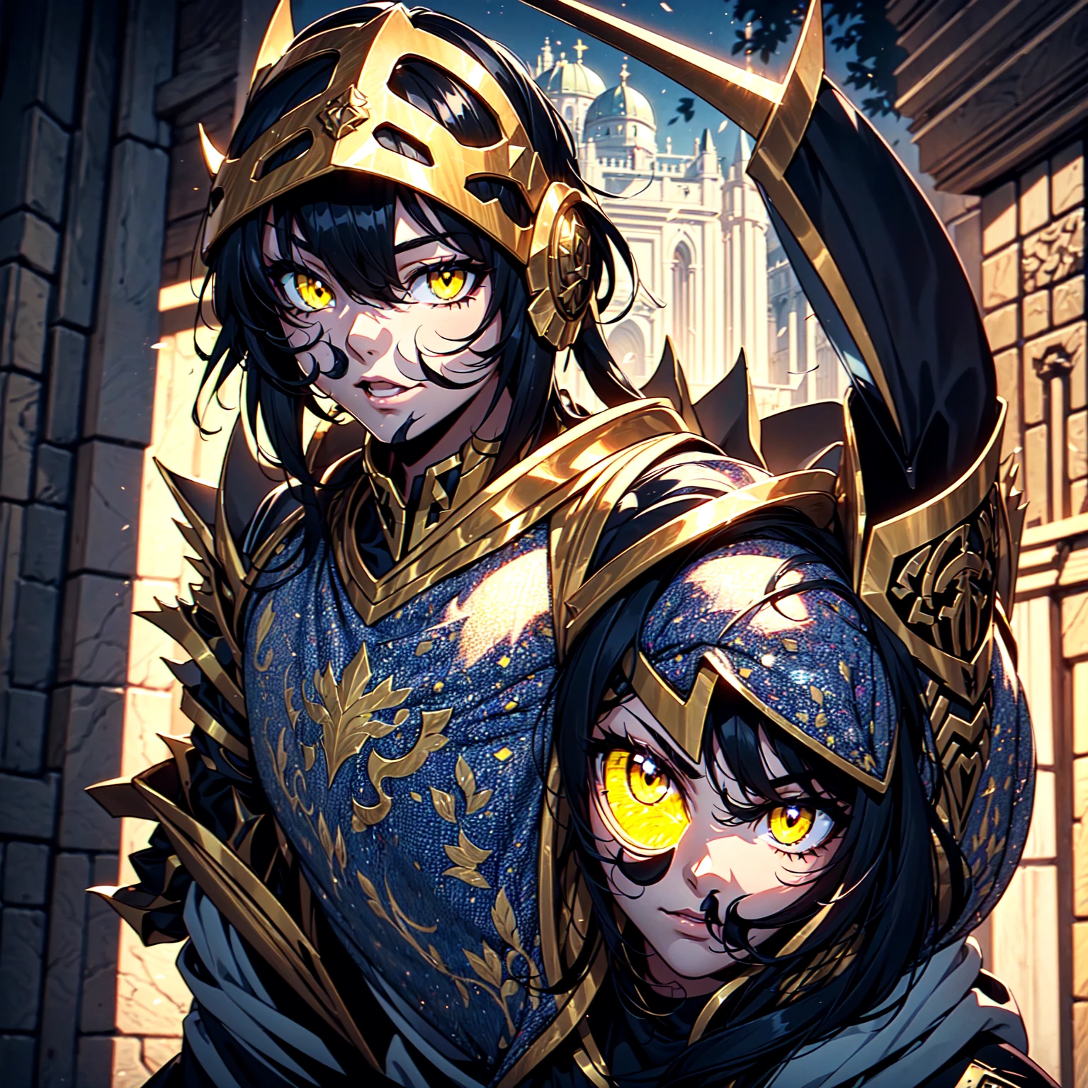 128K Ultra High Definition,
128K Ultra High Quality,
128K Ultra High Resolution,
Best Definition,
Best Quality,
Best Resolution,
Perfectly Detailed,
Perfectly Designed,
Extremely Detailed,
Extremely Designed,
Hyper Detailed,
Hyper Definition,
Hyper Quality,
Hyper Resolution,
Masterpiece,
(((Anime))),
Body Shot,
(((Boy))),
Handsome,
Muscular Body,
(((Black Mid Hair))),
(((Yellow Eyes))),
(((Obsidian Warlord Armor))),
(((Inside Of Medieval Royal Palace Background Scenery))),