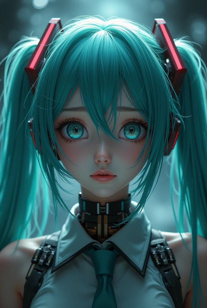 full body, Genius lady Hatsune Miku, intricate detail Highly Detailed Eyes, Faded, 16K resolution, RAW, Nikon Z9, Creative, Masterpiece, Fantasy, High Definition, High Quality, 8k, Realistic, Dramatic Lighting, Soft Focus, Digital Illustration, Intricate Mechanics, Advanced Techniques, Dark Background Cinematic, High Contrast, High Contrast Atmosphere, (Best Quality, 4k, 8k, High Definition, Masterpiece: 1. 2), Ultra-Detailed, (Realistic, Graphic, Photorealistic: 1. 4) -- No Glass --AR 16:9 --Stylize 1000