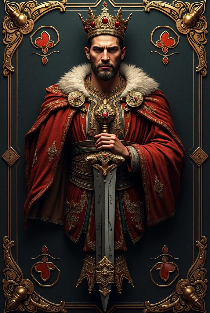 Generate a mirrored playing card, K a powerful king