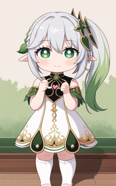  fullcg,Best quality,highest quality, 8k,Soft lighting, Confused, Looking at the audience, alone, smile, Knee socks,Nahida Genshin Impact | Character Lora 1283,((low length:1.5)),((chibi:1.5)),((little child girl)),1girl,difficult,cowboy shot,Beautiful cityscape,(standing:1.6),(Front facing:1.5),(((pretty made costume))),((making a heart with fingers)),