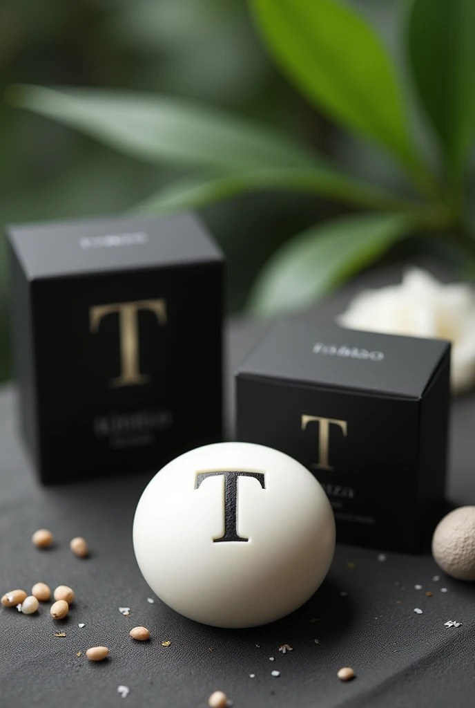 A white sulfur soap with black design package  give it a T mark make it more aesthetic meaning of T mark is Taniza