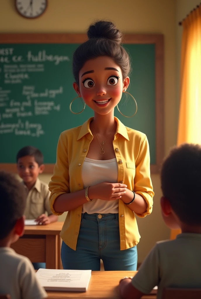 A yound teacher educating the poor children