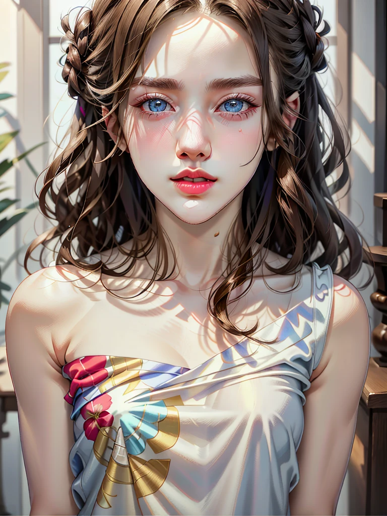 ::1girl, body tall girl,masterpiece high-detailed, 8K, hyperrealistic &  girl age , highest detailed, hyperrealistic,
face beautiful teen girl, face cute slim teen girl, ultra high-detailed,realisticed,
white aura complexion body detailed
provocative face and gesture,
Wear Random tank top and pajamas shorts ,
Hair tie blond:: , 
on background(ultra-realistic)(illustration),(high resolution 8K)(extremely detailed)(high best illustration),
eyes bright sky blue detailed,(high quality detailed realistic masterpiece:1.3) 
1girl photo top full body::,