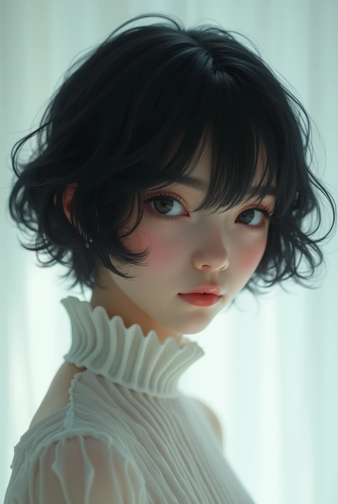 Create a boy with short black hair, androgynous face and body
