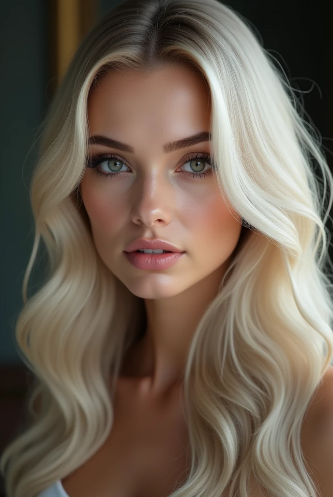 A woman with blonde hair and platinum highlights in the front 
