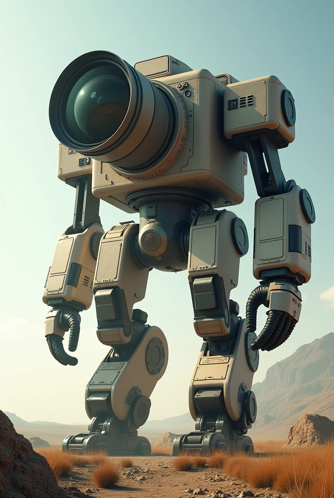 Generates a giant camera with legs and arms very powerful more giant