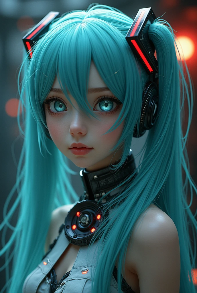 full body, Genius lady Hatsune Miku, intricate detail Highly Detailed Eyes, Faded, 16K resolution, RAW, Nikon Z9, Creative, Masterpiece, Fantasy, High Definition, High Quality, 8k, Realistic, Dramatic Lighting, Soft Focus, Digital Illustration, Intricate Mechanics, Advanced Techniques, Dark Background Cinematic, High Contrast, High Contrast Atmosphere, (Best Quality, 4k, 8k, High Definition, Masterpiece: 1. 2), Ultra-Detailed, (Realistic, Graphic, Photorealistic: 1. 4) -- No Glass --AR 16:9 --Stylize 1000