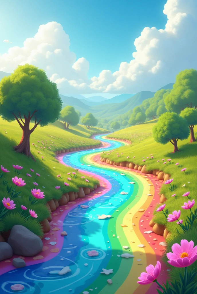 cartoon rainbow river