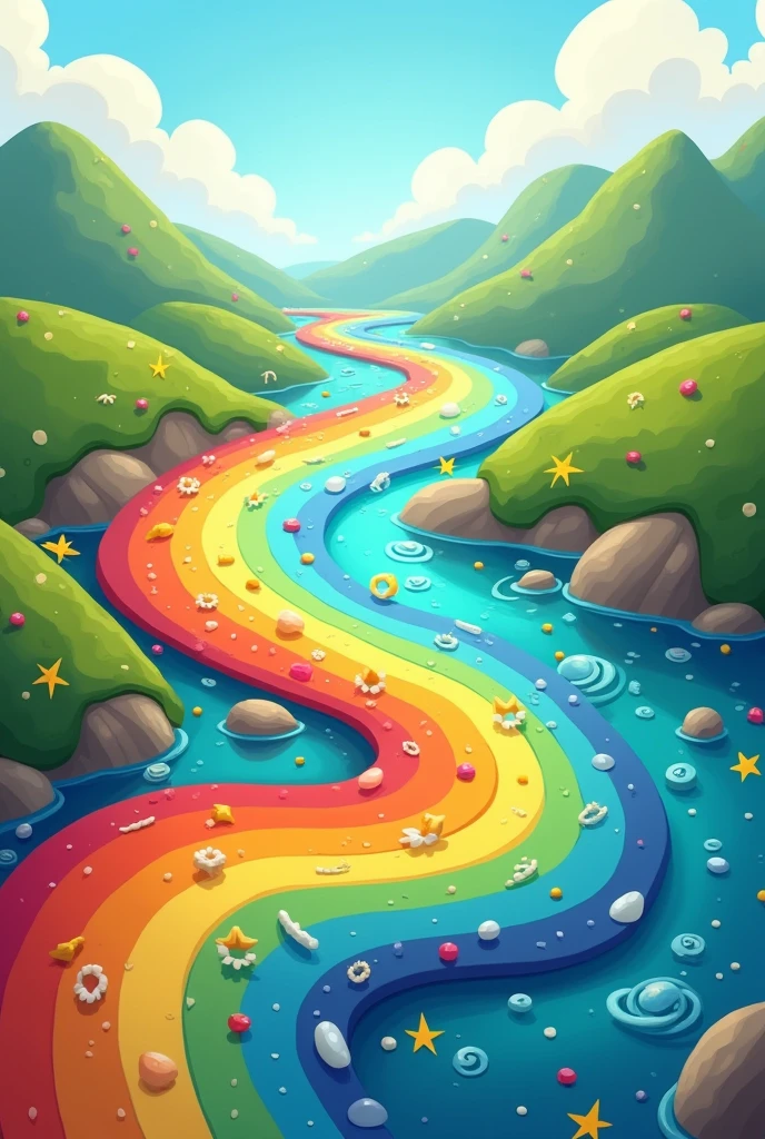 cartoon rainbow river