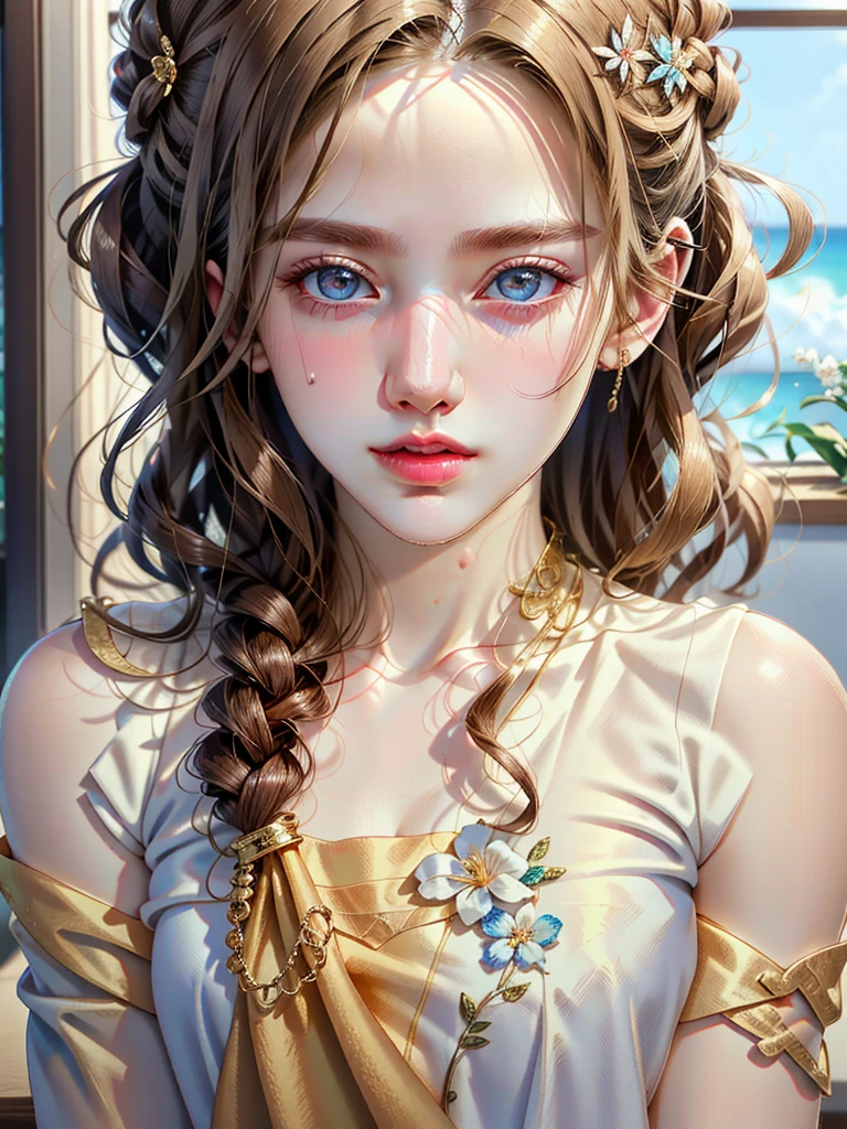 ::1girl, body tall girl,masterpiece, bold eyebrows, high-detailed, 8K, hyperrealistic &  girl age , highest detailed, hyperrealistic,
face beautiful teen girl, face cute slim teen girl, ultra high-detailed,realisticed,
white aura complexion body detailed
provocative face and gesture,
Wear Random tank top and pajamas shorts ,
Hair tie blond:: , 
on background(ultra-realistic)(illustration),(high resolution 8K)(extremely detailed)(high best illustration),
eyes bright sky blue detailed,(high quality detailed realistic masterpiece:1.3) 
1girl photo top full body::,
