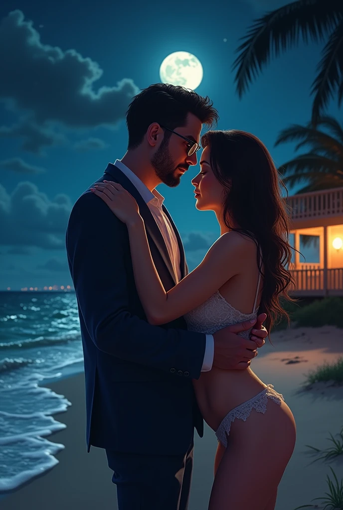 Big with glasses get outdoor night background beaches beach house