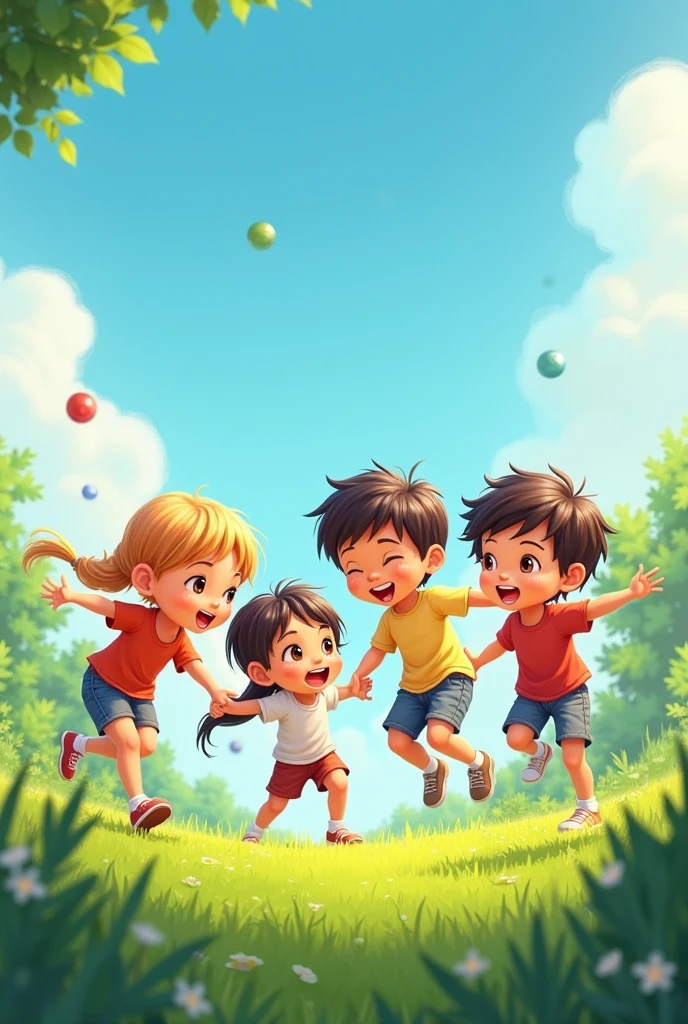4 kids playing on ground