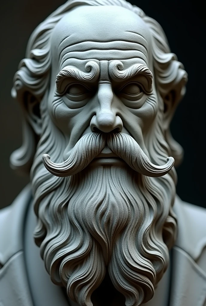 A statue of stoic philosopher with a beard face up close